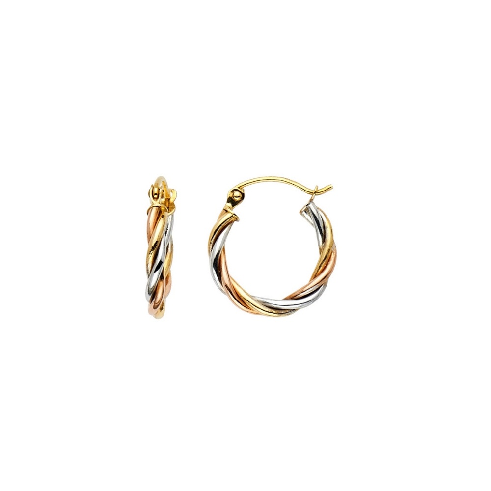 14K Tri color Gold 3 Line Braided Hoop Earrings